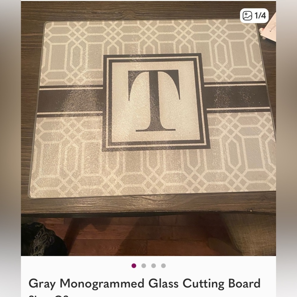 Gray Monogram Cutting Board with 'T' Accent